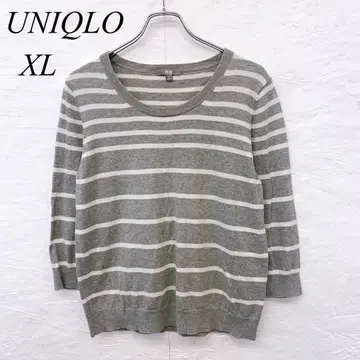 e5012 [유니클로] 남성용 XL 니트 T셔츠 그레이 보더 면 100%