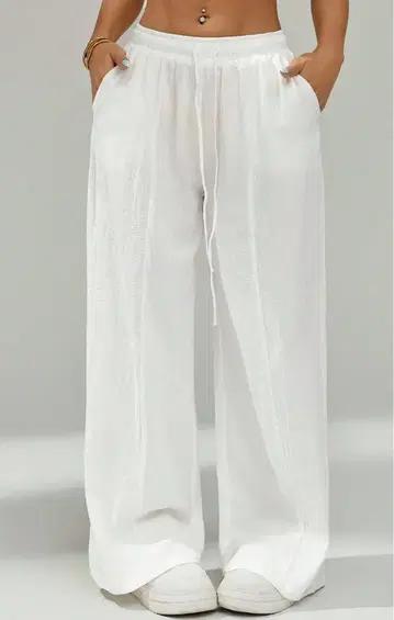 화이트 와이드 팬츠 린넨풍