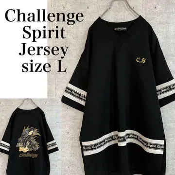 challenge spirit 저지 소재 반팔 티셔츠 블랙 자수 L