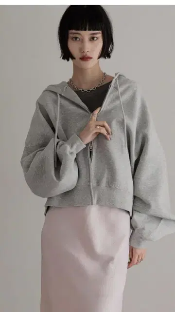 숏 ZIP 후디 그레이
