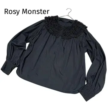 미사용 Rosy Monster 도트 튤 프릴 블라우스 긴팔 블랙