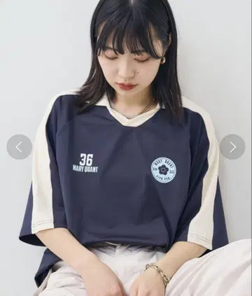 MARY QUANT PUBLUX 마리콴트 하프 슬리브 배색 게임 셔츠