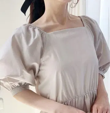 택 포함 반팔 롱 원피스 그레일