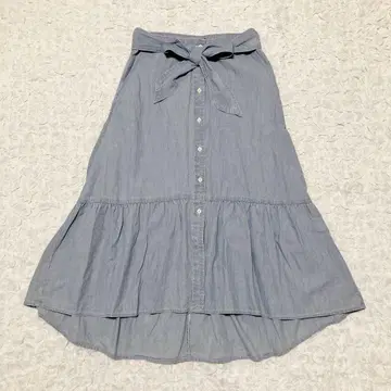 로렌 랄프 로렌 데님 티어드 스커트 플레어 허리 리본 4