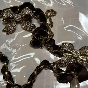 핑크하우스 체인 벨트 브라운 리본