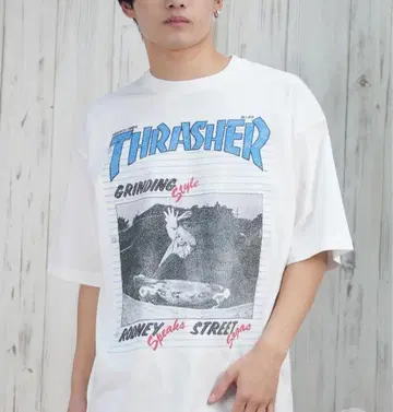 THRASHER 화이트 남성용 로고 티셔츠 M 새상품