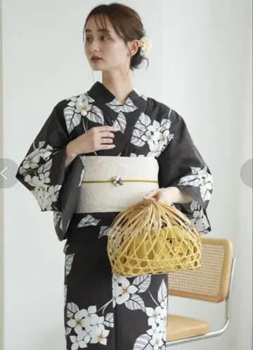utatane 유카타 블랙 수국 여성용