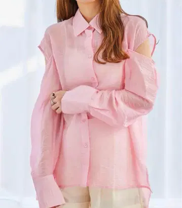 헤더 heather 오픈 숄더 핑크 셔츠 긴팔