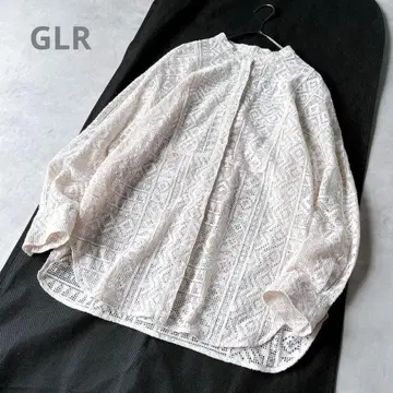 그린 라벨 시어 엠브로이더리 레이스 블라우스 비침 밴드 카라
