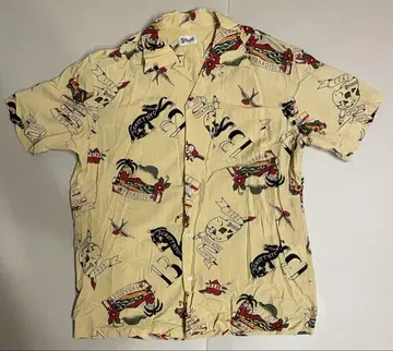 Schott 반팔 셔츠 M 크림색 HAWAIIAN SHIRT TATOO