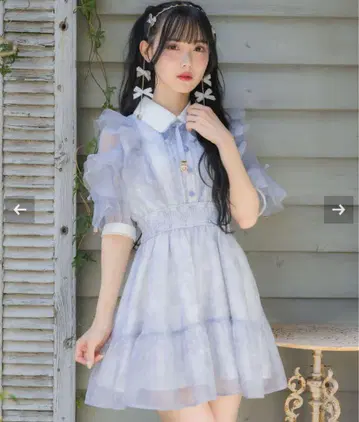 ROJITA 꽃무늬 반팔 미니 원피스 M 사이즈 블루