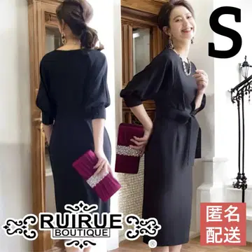 루일 에 부티크 벌룬 슬리브 원피스 S 네이비 리본 타이트 스커트