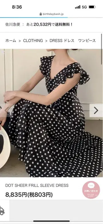 DOT SHEER FRILL SLEEVE DRESS