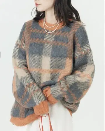 FREAK'S STORE 체크 무늬 니트 스웨터 빅 실루엣