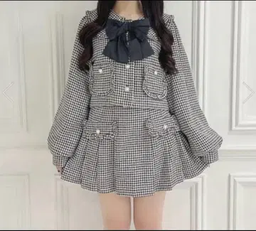 허니시나몬 프릴 숏 자켓, 사이드 플리츠 치마바지 세트 리즈리사