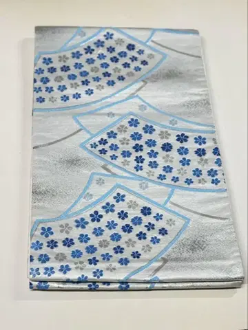 실버 파랑 꽃무늬 후쿠로 오비