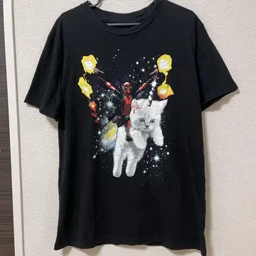 구제 의류 MARVEL 마블 데드풀 화이트 고양이 우주 티셔츠 블랙 XL