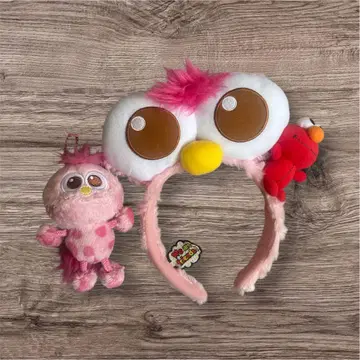 엘모 달린 모피 후와후와 머리띠 모피 볼체인 마스코트