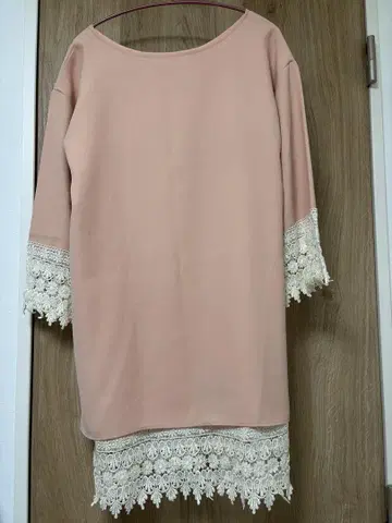 핑크 7부 소매 레이스 원피스 M