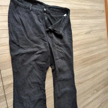 블랙 데님 팬츠 프린지 밑단 스트레이트