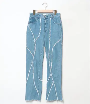 스트레이트 데님 라이트 블루 데미지 가공 moussy 마우지