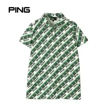 미사용 새상품 PING 바이어스 프린트 피케 셔츠 SS 터콰이즈 블루