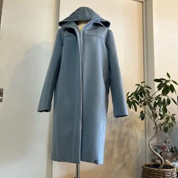 후드 라이트 블루 롱 코트