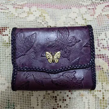 ANNA SUI 나비 엠보싱 3단 폴더형 지갑 보라색
