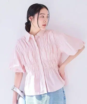 ViS 셔링 벌룬 셔츠 핑크