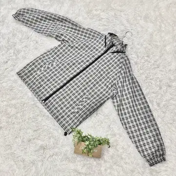 [ISK NATURAL] 긴팔 블루종 윈드 브레이커 체크 무늬 (L)