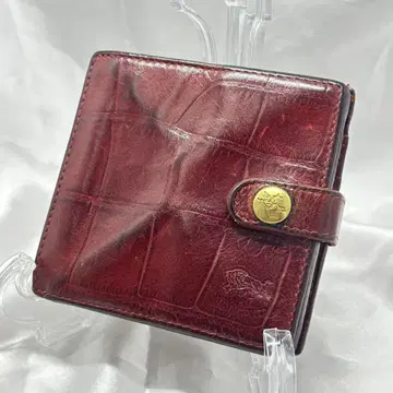 [ 새상품급 ] 일비종떼 반지갑 악어 엠보싱 로고 각인 와인 레드