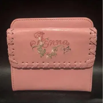 미사용*ANNA SUI 핑크 자수 가죽 반지갑