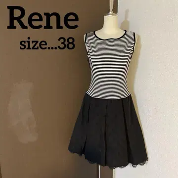 르네 Rene 보더 절개 플레어 스커트 레이스 원피스