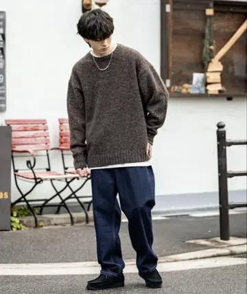 다크 블루 와이드 데님 팬츠