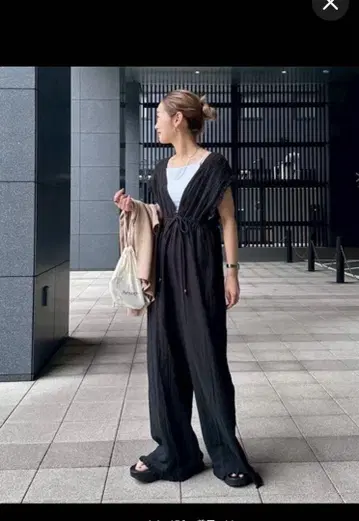 차오패닉 티피 거즈 셔링 올인원 블랙 S
