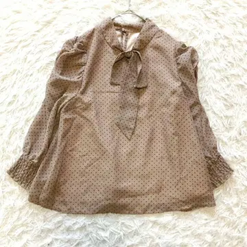 Noela 노엘라 보우타이 블라우스 도트 무늬 긴팔 시어 F 개더