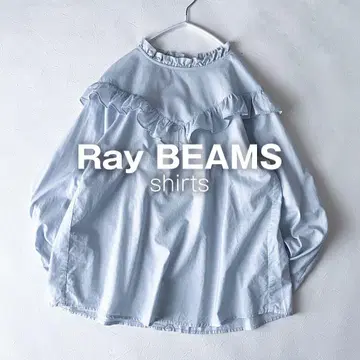레이빔즈 미니 프릴 블라우스 셔츠 긴팔 블루 코튼 N27