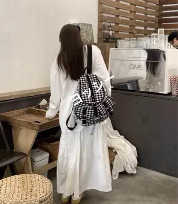 Fletta 플레타 레이스 체크 무늬 백팩 럭색 백