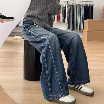 스트레이트 데님 y2k 사이드 턱 절개 하이웨스트 빈티지 팬츠 바지 한국