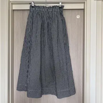 GAP 네이비와 화이트 깅엄 체크 롱 스커트 XS