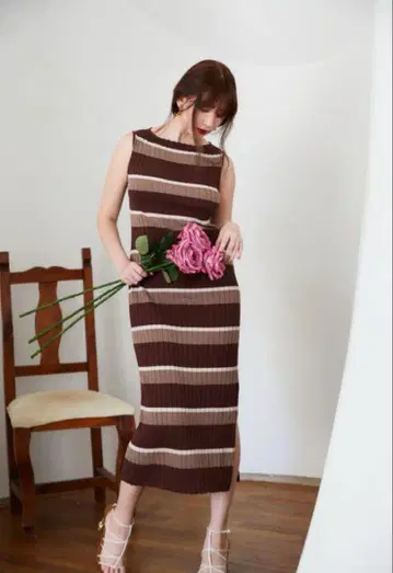 HerliptoCotton Striped Ribbed Knit Dress