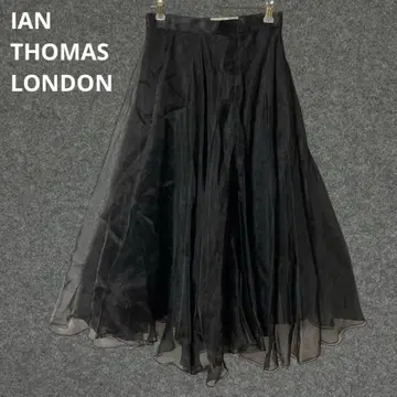 IAN THOMASLONDON 블랙 플레어 스커트 롱 기장 실크 100%