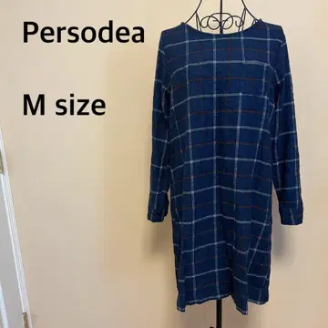 [Persodea] 체크 원피스/튜닉/긴팔/무릎 기장/블루