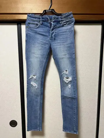 데미지 가공 스키니 청바지 라이트 블루