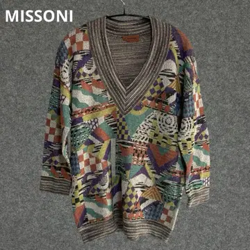 MISSONI 기하학 패턴 올 패턴 빈티지 V넥 스웨터 멀티 컬러