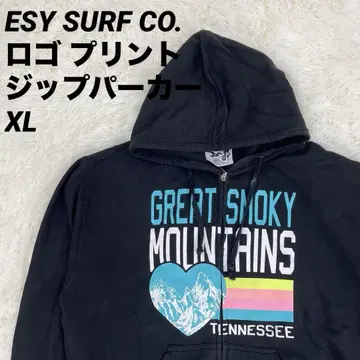 ESY SURF CO. 로고 프린트 지퍼 후드티 블랙 XL