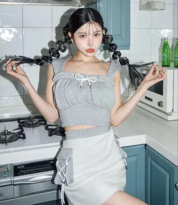 코르셋 후드 맨투맨 상의 그레이 darich