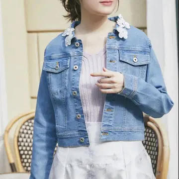 tocco closet 토코 클로젯 플라워 레이스 데님 재킷