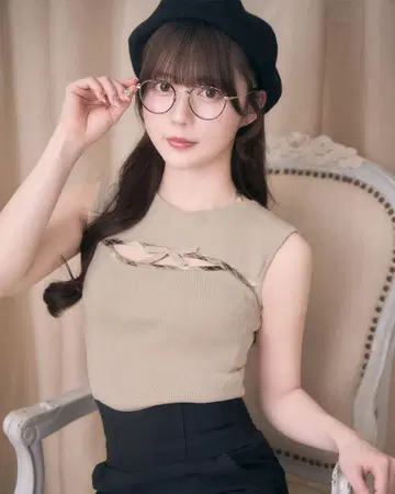 michellMacaron 체크 리본 슬리브리스 상의