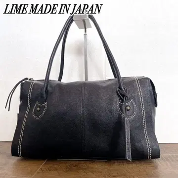 LIME 핸드백 올 가죽 스티치 미니 보스턴 스트라이프